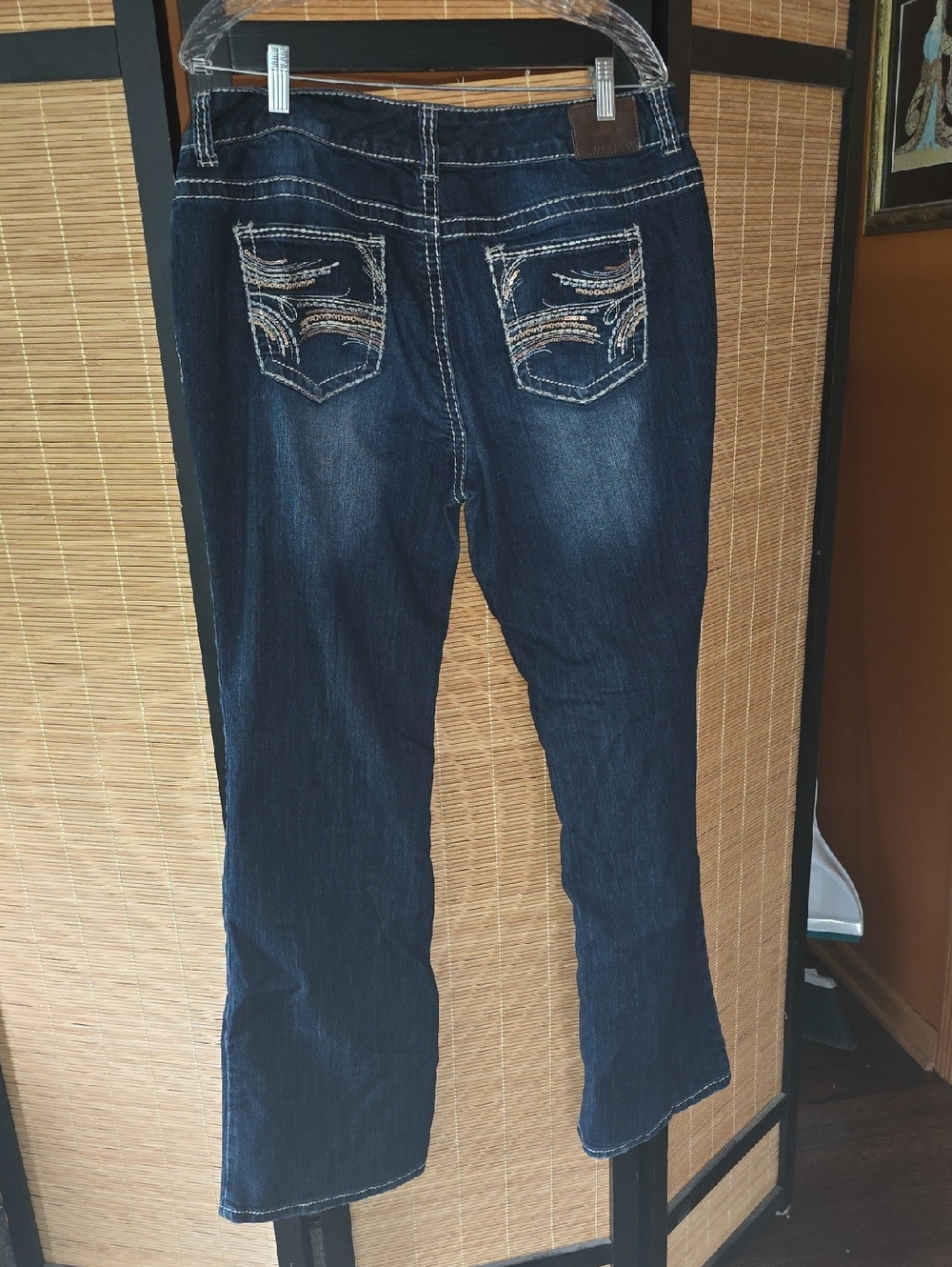 Maurices Dark Blue Boot Cut Jeans with Embroidered Back Pockets